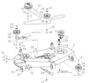 Deck Diagram and Parts List for ZT1-50KW (17AIEACZ010)(2019) Cub Cadet Lawn Tractor